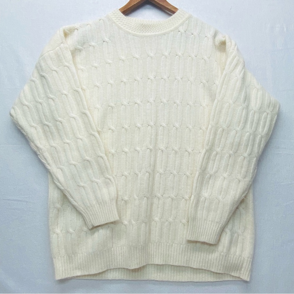 Vintage Tarazzia Large Cable Sweater Lambswool Angora Crew Neck Layering Cream